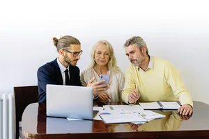 Professional AI consultant working with business team on digital transformation
