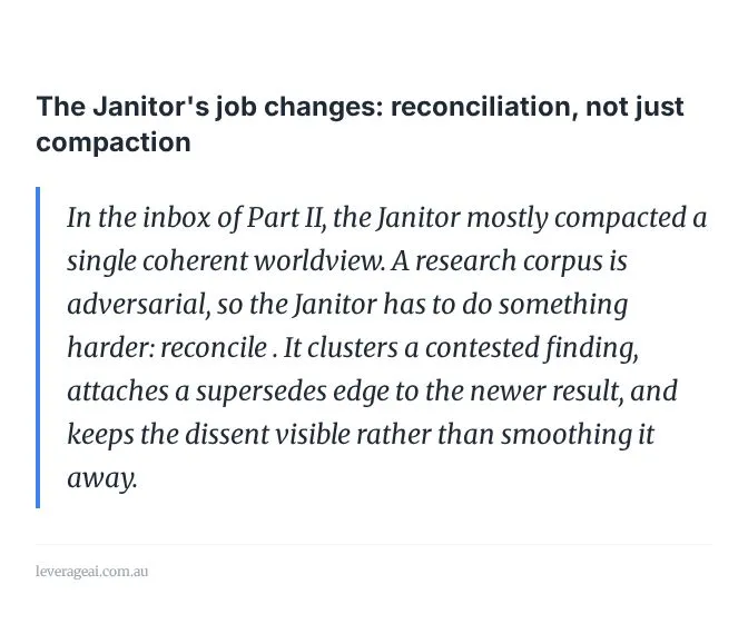 Most note-consolidation systems are built on a hidden assumption: that your sources broadly agree, and the job is just to squeeze the redundancy out.