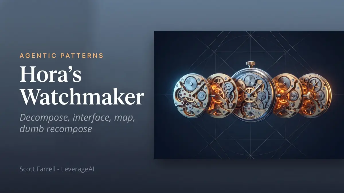 Hora’s Watchmaker: Decompose, Interface, Map, Dumb Recompose